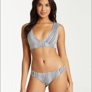 NWT Billabong Long Rider Black and White Stripe Bather Bottoms and Top Worn